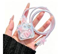 LALAPOPO Carino caricatore Protector per iPhone 18W/20W copertura del caricatore rosa Sea Star Fish Desgin DIY Phone Cord Protector, linea dati USB Case Wire per iPhone Cable Protector 15 16 17 Pro