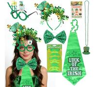 LALASTYLE 18 accessori per costume di San Patrizio, papillon, occhiali, barba, collana, tatuaggio temporaneo, kit per feste festive per San Patrizio