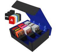 LALATOK Magnetic Scatola di Carte da Collezione per 1800+ Carte, 3-Row Trading Card Storage Box, con 10 Divisori Colorati & 3 Blocco di Spugna, per Carte PTGG, TCG, MTG e Carte Sportive (Nero Blu)