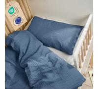 Laleni Copripiumino Lettino 135x100 cm in Cotone con Federa 40x60 cm - Set Lenzuola Culla Neonato OEKO-TEX - Moonlight Blu