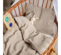 Laleni copripiumino lettino neonato 80x80cm set lenzuola culla neonato in cotone - lenzuola lettino con sbarre 80x80cm + federa 35x40cm - copripiumino culla neonato certificata OEKO-TEX - in taupe