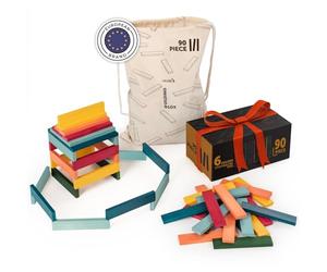 Laleni Costruzioni in Legno per Bambini 90 Pezzi - Blocchi e Mattoncini Educativi in Legno per Gioco Creativo