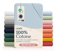 Laleni Lenzuolo Jersey 50x89 cm per Babybay - Certificato OEKO-TEX - Lenzuolo per Culla 100% Cotone - Lenzuolo per Lettino - Biancheria Letto Bambino Azzurro