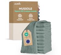 Laleni Mussole Neonato 70x70cm Set da 10 - Asciugamani in Cotone Morbido per Pelli Sensibili - Lavette Extra Assorbenti, Quadrati Verde