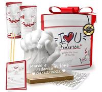 Lalfof Kit Calco Mani Coppia con Nomi | Idea Regali Natale Donna/Uomo | Regalo Anniversario per Lui/Lei | Regalo Natale Donna/Uomo | Regali Fidanzata | Kit Gesso per Stampi e Alginato per Calchi