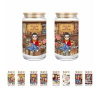 LALILIESS Nome personalizzato Lettura Libro Caffè ghiacciato Tazze di vetro con coperchi e cannucce Regalo personalizzato Bookworm Regalo Cartoon Donne Ritratto per insegnante Bibliotecario Solo una