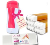 LALILL Waxing Set - Kit Epilazione con 100 Strisce in Tessuto, 6 Ricariche Cera da 100ml, Scaldacera Elettrico per Cartucce Roll-On (Rosa, Blu, Nero)