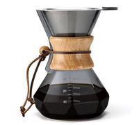 Lalord Caffettiera Pour Over con filtro in acciaio inox, 600 ml, in vetro borosilicato, con colletto in legno, caraffa per caffettiera, può contenere 3-4 tazze, 600 ml, grigio