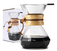 Lalord Caffettiera Pour Over con Filtro Riutilizzabile in Acciaio Inossidabile, Caraffa da Caffè in Vetro Borosilicato, Collare in Legno, Gocciolatore per Caffè, Capacità 2 Tazze, 400 ml.