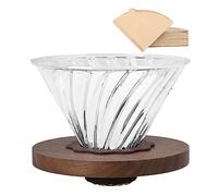 Lalord Dripper di Caffè con 100 Di Carta Filtri, Manico in Noce e Vetro Borosilicato, Gocciolatore per Caffè in Vetro V02, Adatto per 1-4 Tazze
