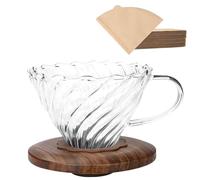 Lalord Dripper per caffè con filtro in carta misura 02, 100 pezzi, vetro borosilicato e collare in noce, caffettiera a goccia, 1-3 tazze, trasparente (gocciolatore di caffè)