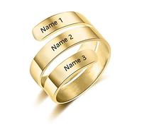 Lam Hub Fong Anelli donna regolabili personalizzati 3 Nome Anello in acciaio inossidabile inciso con anelli di fidanzamento incisi semplici anelli per ragazze (Oro)