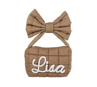 Lam Hub Fong Borsa Donna Personalizzata Mini Borsa Con Nome Borsa Ricamata Con Fiocco Borsa Trapuntata In Misto Cotone Poliestere Piccolo Regalo Per Donna Ragazza Mamma Amica (Marrone Chiaro)