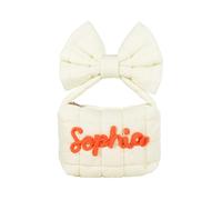 Lam Hub Fong Borsa Donna Personalizzata Mini Borsa Con Nome Borsa Ricamata Con Fiocco Borsa Trapuntata In Misto Cotone Poliestere Piccolo Regalo Per Donna Ragazza Mamma Amica (Bianco)