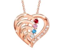 Lam Hub Fong Collana con Nome Personalizzabile Ciondolo Cuore Argento 925 Collana Donna Pietre di Nascita Regalo per Natale Festa Della Mamma San Valentino