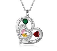 Lam Hub Fong Collana Cuore Personalizzato con Ciondolo D'argento Incisione 1-6 Nomi Simulated Birthstone Collana Madre Figlia Signore Gioielli Regalo per la Festa Della Mamma San Valentino (4 Nomi)