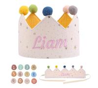 Lam Hub Fong Corona di Compleanno Personalizzata per Bambini - Cappello da Festa in Tessuto con Nome e Distintivi Numerici Regolabile Riutilizzabile per Feste e foto (Style 6)