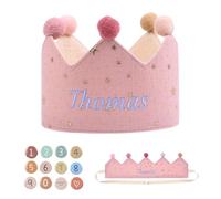 Lam Hub Fong Corona di Compleanno Personalizzata per Bambini - Cappello da Festa in Tessuto con Nome e Distintivi Numerici Regolabile Riutilizzabile per Feste e foto (Style 5)