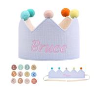 Lam Hub Fong Corona di Compleanno Personalizzata per Bambini - Cappello da Festa in Tessuto con Nome e Distintivi Numerici Regolabile Riutilizzabile per Feste e foto (Style 1)