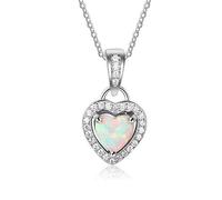 Lam Sence Collana con ciondolo in argento Sterling a forma di cuore con opale sintetico, idea regalo per mamma, opale artificiale