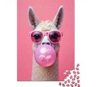 Lama alla Moda Puzzle 1000 Pezzi Carta per Adulti Sfondo Rosa Gioco di Puzzle 1000 Pezzi Relax Casa Regalo Decorazione 70x50cm/1000pcs