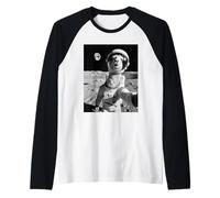 Lama Astronauta Selfie sulla Luna Divertente Lama Alpaca Maglia con Maniche Raglan