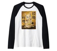 Lama Carino Che Mangia Spaghetti di Ramen Divertente Maglia con Maniche Raglan