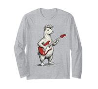 Lama Che Suona la Chitarra Rock & Roll Llama Alpaca Rocker Maglia a Manica