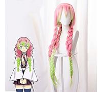 Lama di Demon Slayer Kanroji Mitsuri Cosplay Parrucca Kimetsu no Yaiba Lunga Coda di Cavallo Gradiente Rosa Verde Tre Trecce Capelli Halloween
