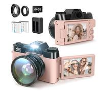 LAMA Fotocamera Digitale, 4K Fotocamera per Vlogging con Messa a Fuoco Automatica da 48MP, Fotocamera Compatta con Schermo Ribaltabile a 180° da 3.0", Fotocamera con Zoom Digitale 16X per YouTube