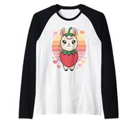 Lama Fragola Kawaii Arcobaleno Cuori Pastello Maglia con Maniche Raglan