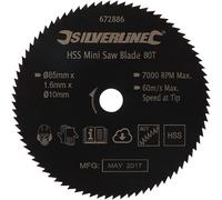 LAMA HSS DISCO PER MINI SEGA CIRCOLARE Ø 85 mm 80 DENTI FORO Ø 10mm