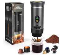 LAMA Macchina da caffè portatile elettrica, compatibile con capsule e polvere, riscaldamento istantaneo per campeggio, auto, viaggio, grigio