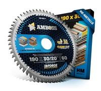 Lama per sega circolare HM 190x30 20 Z60 a dente piatto trapezoidale per alluminio. AMBOSS WERKZEUGE® Lama per sega 190mm + anello di riduzione 20 30mm. 190x30 190x20 compatibile con Bosch GKS 190
