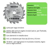Lama per Sega Circolare PARKSIDE 140mm 150mm 160mm 190mm 210mm