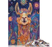 Lama psichedelico in un prato fiorito - Puzzle da parete fantasy all'alba per adulti, puzzle da 1000 pezzi per adolescenti, regali per la vigilia di Natale, 1000 pezzi (75x50 cm)