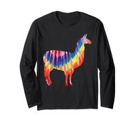 Lama Tie Dye Silhouette Hippie Rainbow Colori Love Llamas Maglia a Manica