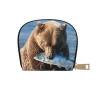 LAMAME Carino Carlino Stampato Pelle Shell Card Bag Porta Carte di Credito Zip Card Holder Portafoglio, Pesce di caccia animale selvatico, Taglia unica