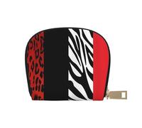 LAMAME Carino Carlino Stampato Pelle Shell Card Bag Porta Carte di Credito Zip Card Holder Portafoglio, Leopardo rosso e zebrato animale, Taglia unica
