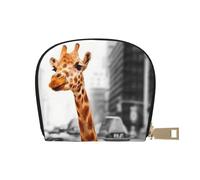 LAMAME Carino cucciolo di cane in primavera parco stampato in pelle porta carte di credito mezza rotonda organizzatore, Giraffa a New York, Taglia unica