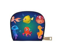 LAMAME Cartone animato nero bianco pecora stampata in pelle porta carte di credito mezza rotonda organizzatore, Marine Sea Life, Taglia unica