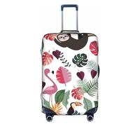 LAMAME Copertura per bagagli stampata con stelle marine e conchiglie blu in legno sulla spiaggia, copertura protettiva elasticizzata lavabile, Brodo nella giungla tropicale rosa, M