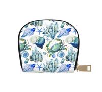 LAMAME Custodia per carte di credito in pelle stampata con sistema solare dello spazio esterno, organizer semicircolare, Granchio Conch, Taglia unica