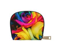 LAMAME Custodia per carte di credito in pelle stampata con sistema solare dello spazio esterno, organizer semicircolare, Rosa arcobaleno., Taglia unica
