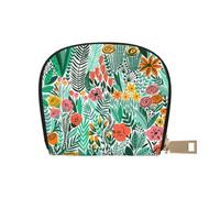LAMAME Green Clever Monkey - Porta carte di credito in pelle stampata con cerniera, porta carte di credito, Motivo floreale tropicale., Taglia unica