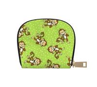 LAMAME Green Clever Monkey - Porta carte di credito in pelle stampata con cerniera, porta carte di credito, Scimmia intelligente verde., Taglia unica