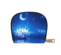 LAMAME Green Clever Monkey - Porta carte di credito in pelle stampata con cerniera, porta carte di credito, Fiore e Luna Notte Stellata, Taglia unica