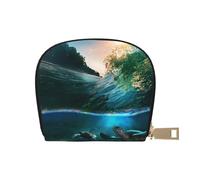 LAMAME Green Clever Monkey - Porta carte di credito in pelle stampata con cerniera, porta carte di credito, Palme e tartarughe marine immersioni subacquee, Taglia unica