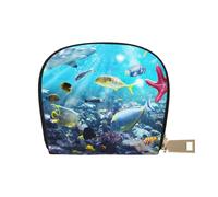 LAMAME Green Clever Monkey - Porta carte di credito in pelle stampata con cerniera, porta carte di credito, Colorato 3d natura scenico di mare subacqueo di pesci tropicali, Taglia unica