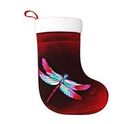 LAMAME Libellula su sfondo rosso stampato calza di Natale appeso borsa per Natale decorazione festa di Natale